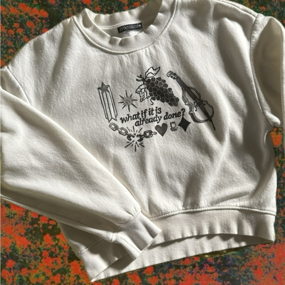 Reworked hand block printed pre-owned Zara sweatshirt